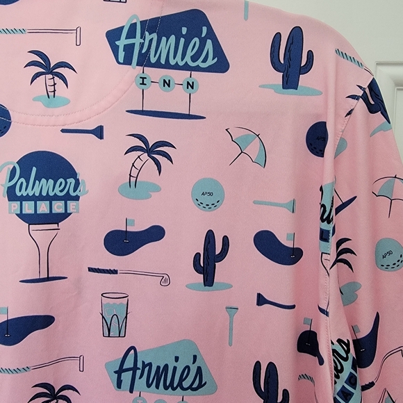 Puma Arnold Palmer Golf Polo Pink Blue Retro Arnies Beach Tropical Size M - Picture 3 of 12